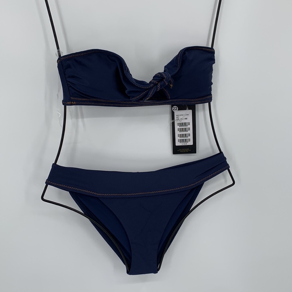 VIX Solid Cutout Bandeau bikini navy blue strapless two piece swim keyhole new S - Picture 2 of 8